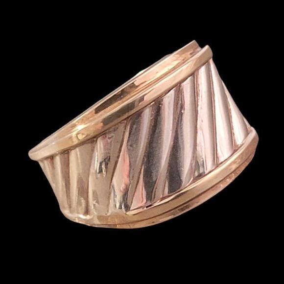 David Yurman 14k & Sterling Ribbed Cigar Band Ring - Picture 3 of 14